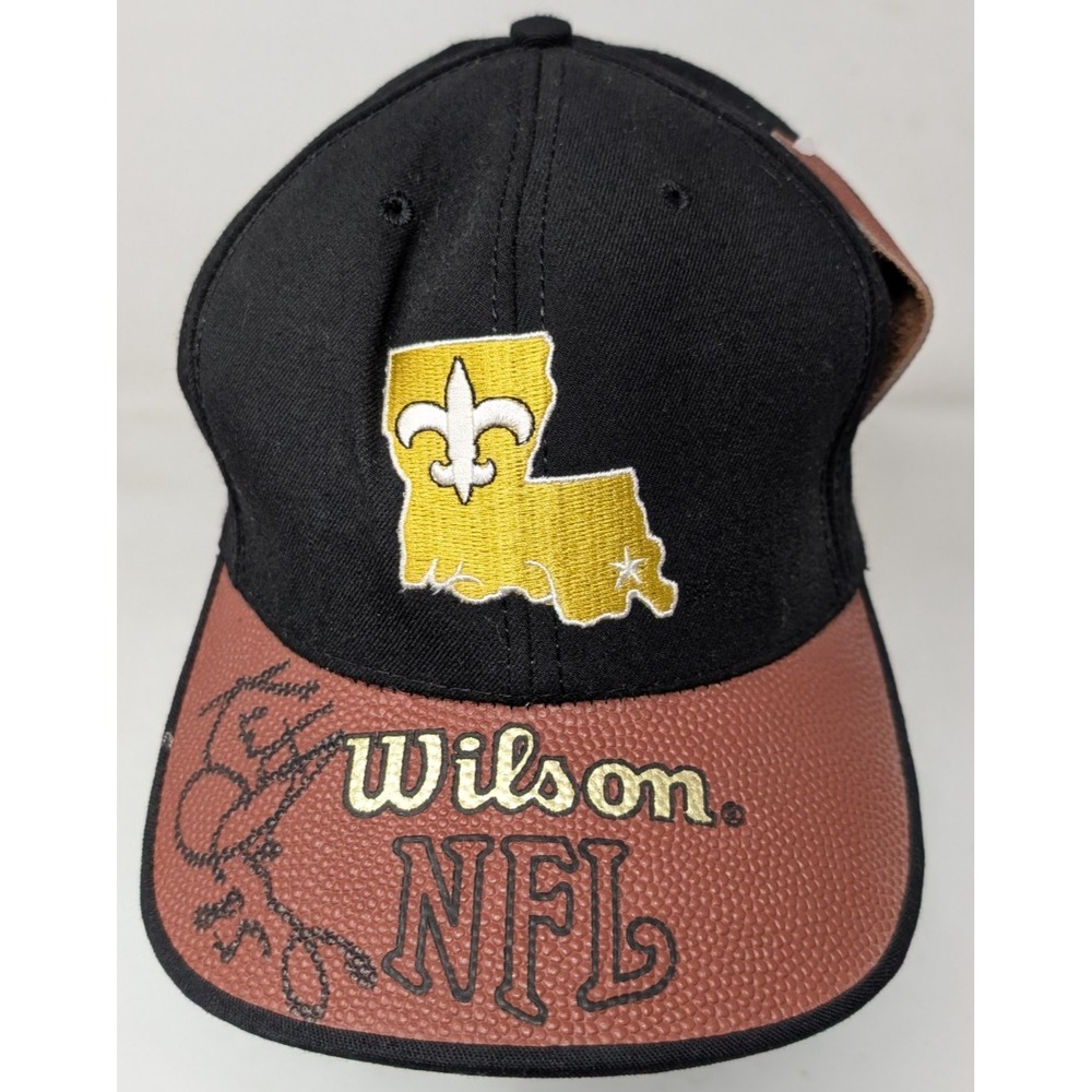 Vintage New Orleans Saints Wilson Leather Strap Football Bill NFL Hat 90s Signed